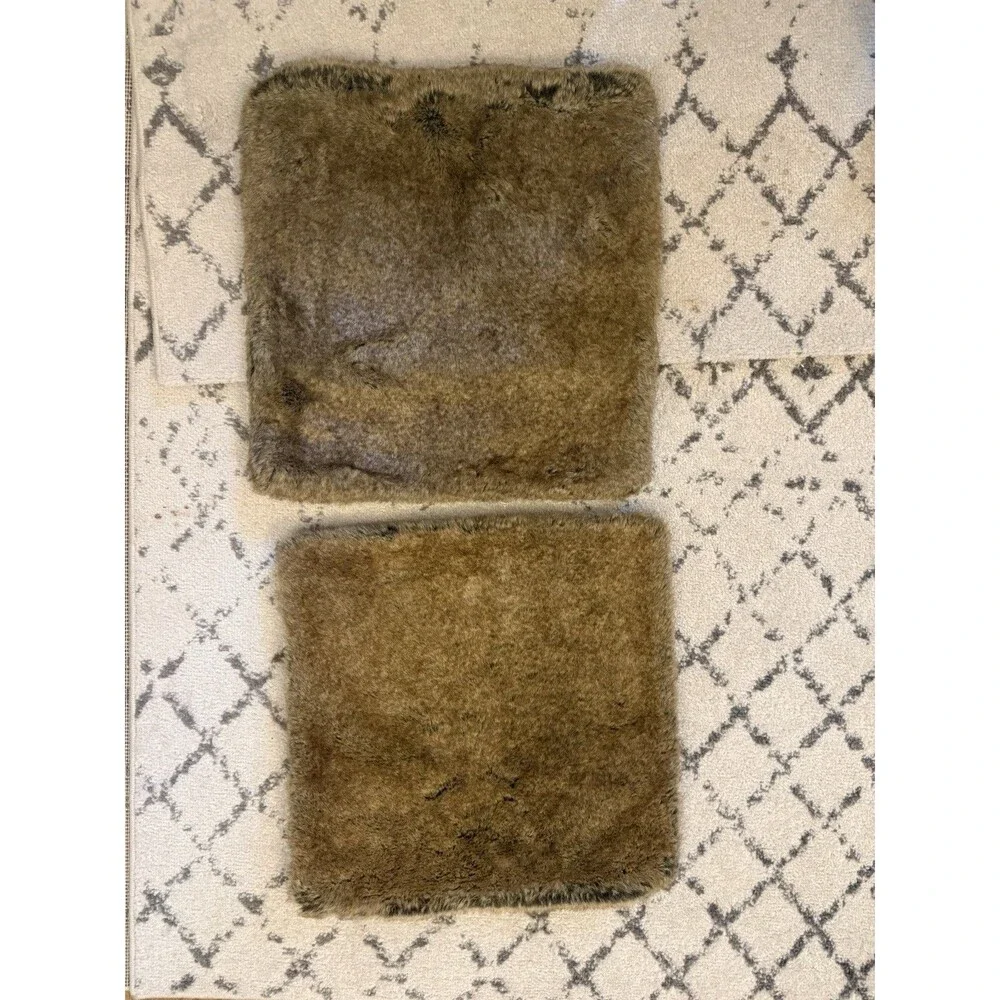 POTTERY BARN Faux Fur Throw Pillow Cover Brown Square Luxe 18”x 18” Set Of 2